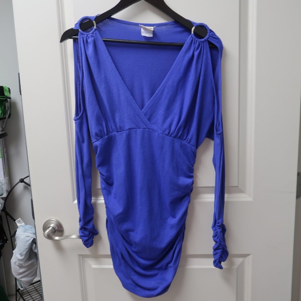 Frederick's of Hollywood dress women's small blue sexy v beck long sleeved